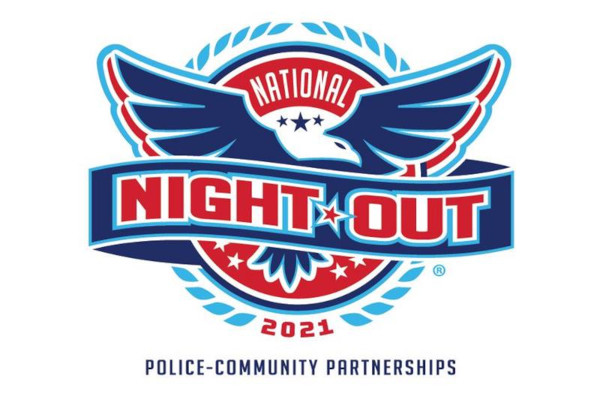 red white and blue national night out logo