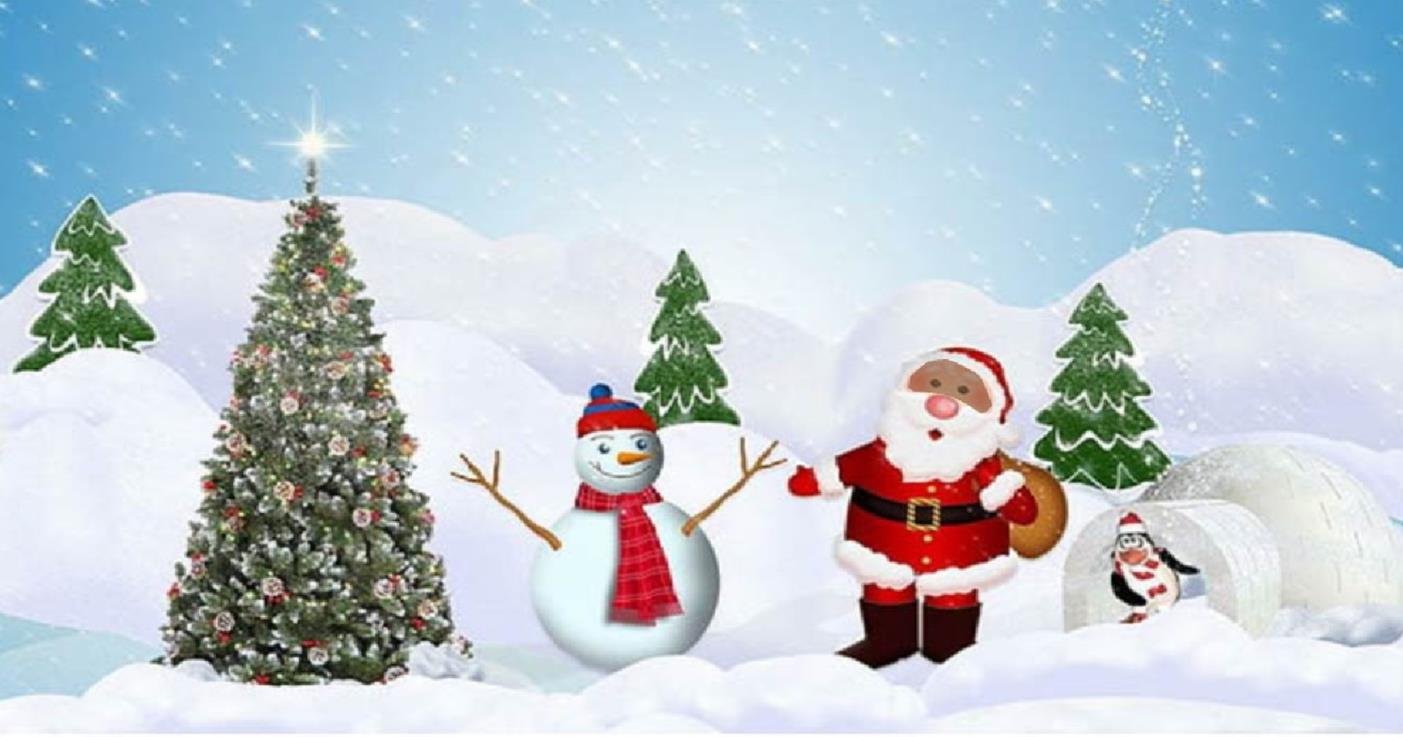 a winter wonderland featuring a snowman, santa, and a penguin 