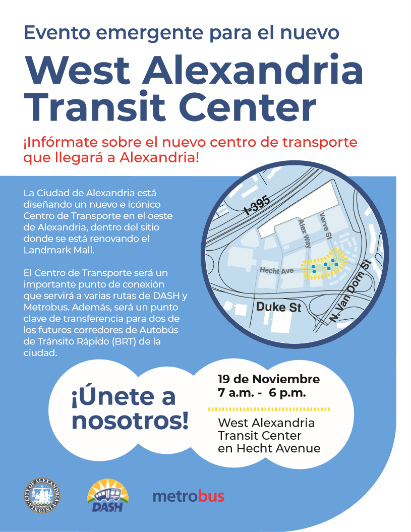 west alexandria transit center pop-up event flyer in spanish