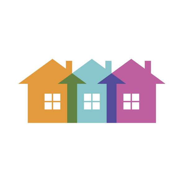 a row of houses of different colors