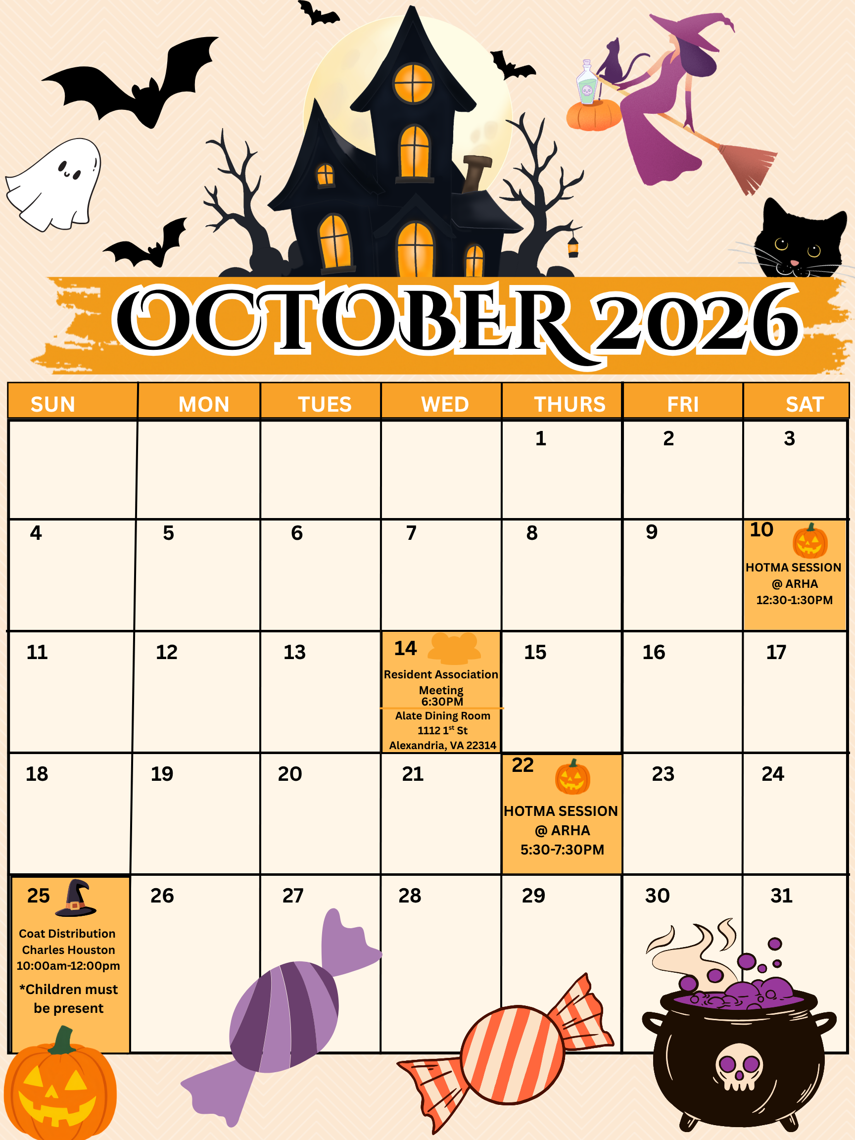 ARHA Resident Association October Calendar