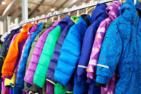 winter coats on a rack