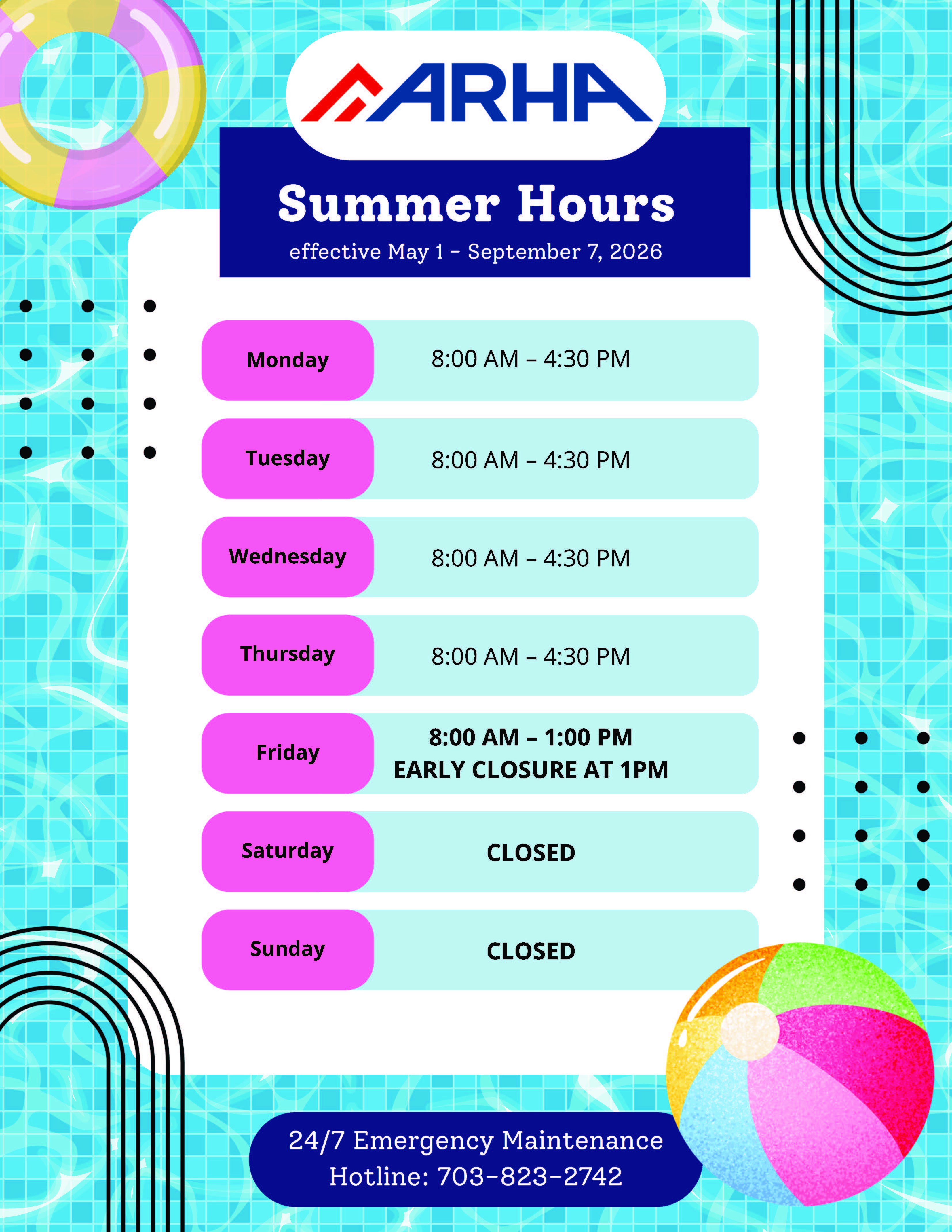 summer hours flyer