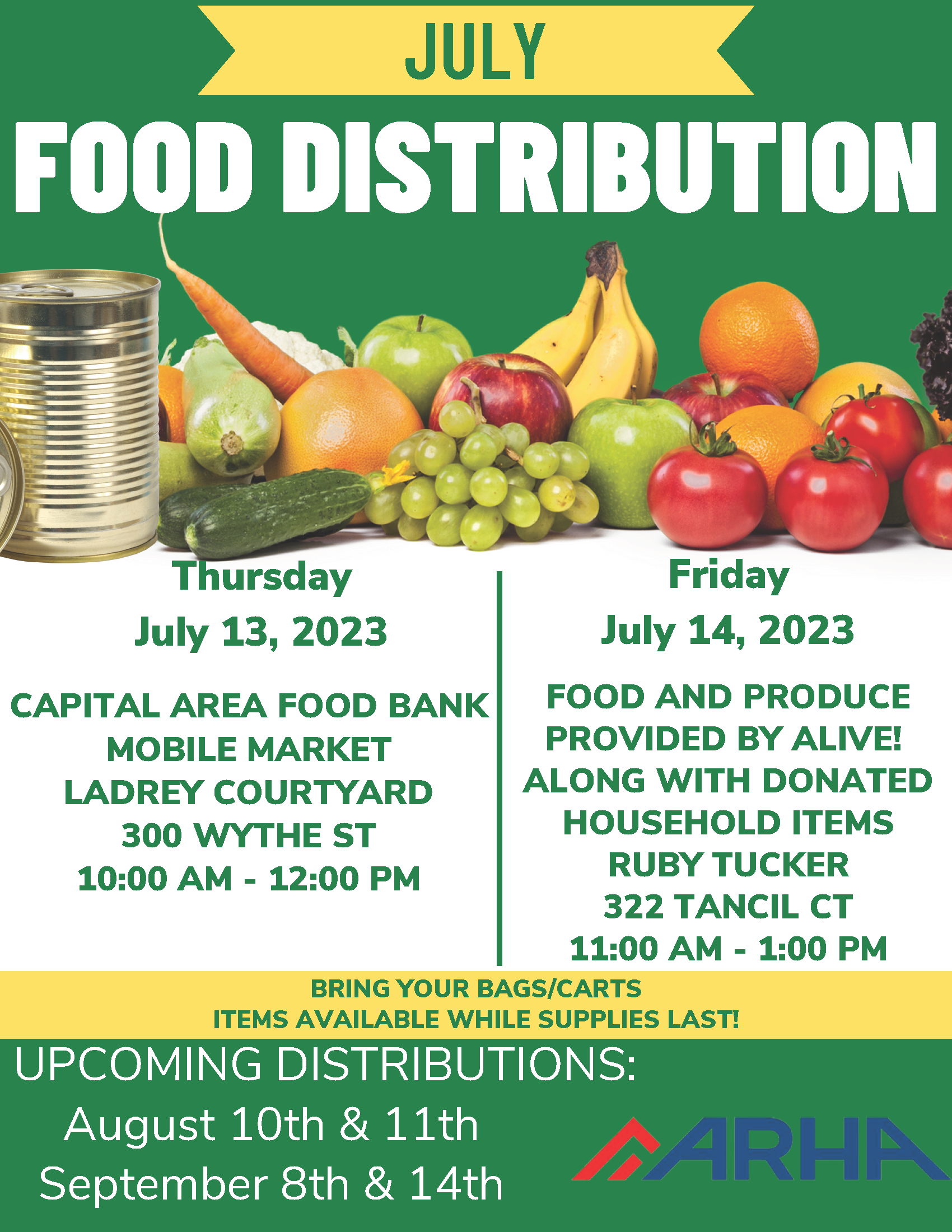 flyer for july 13 and 14th food drives