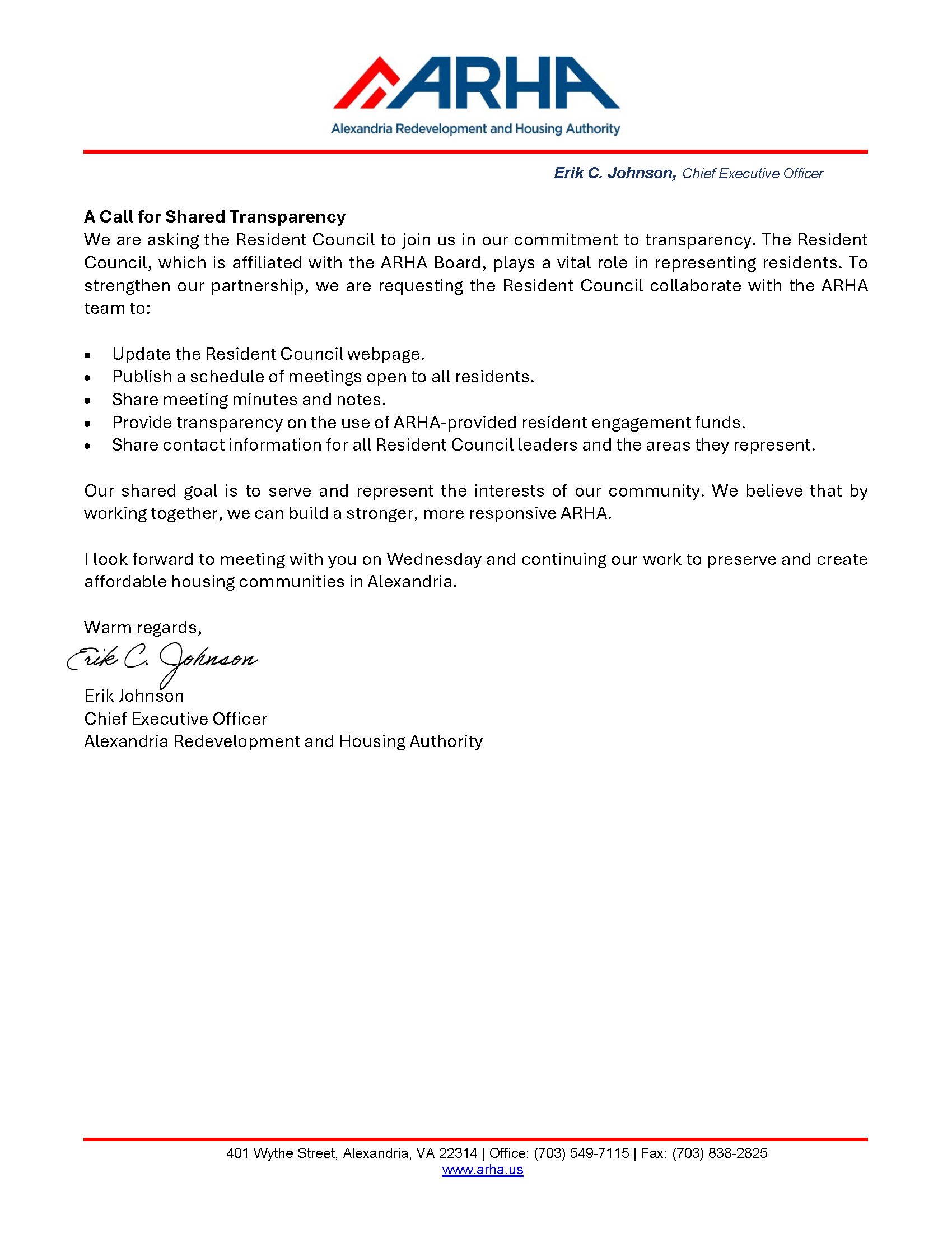 Letter to residents page 2